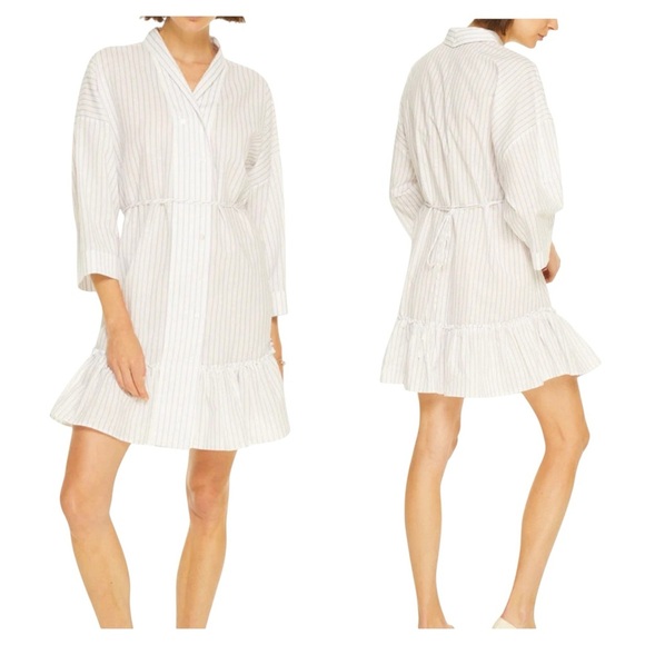 Harshman New Cotton Linen Blend Nebbi Caftan Striped White Dress Size 3X - Picture 1 of 6